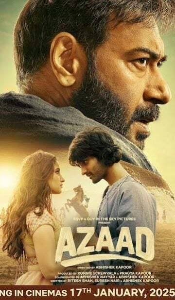 Azaad is a 2025 Indian Hindi-language period action comedy romantic drama film directed by Abhishek Kapoor and produced by Ronnie Screwvala In 1920s India, a young stable boy bonds with a spirited horse. Amid rebellion and tyranny, his quest to ride the majestic animal becomes a journey of courage, awakening him to the country's fight for freedom.